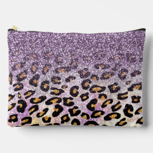 Cute girly trendy purple faux glitter leopard accessory pouch