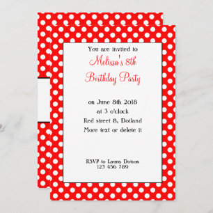 Cute Girly Trendy Red White polka dots Bday Invite