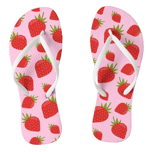 Cute Girly Trendy Summer Pink Strawberry Pattern Jandals (Footbed)