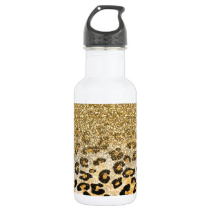 Cute girly trendy yellow gold faux glitter leopard 532 ml water bottle