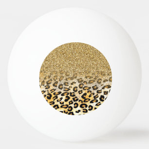 Cute girly trendy yellow gold faux glitter leopard ping pong ball