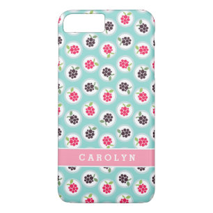Cute girly turquoise raspberry patterns monogram iPhone 8 plus/7 plus case