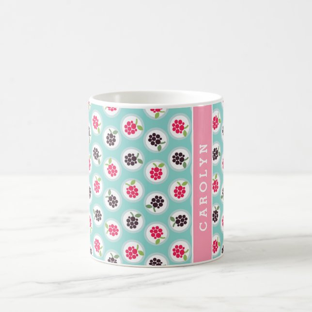 Cute girly turquoise raspberry patterns monogram coffee mug (Center)
