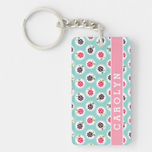 Cute girly turquoise raspberry patterns monogram key ring
