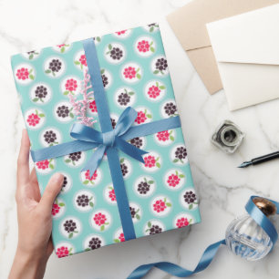 Cute girly turquoise raspberry patterns monogram wrapping paper