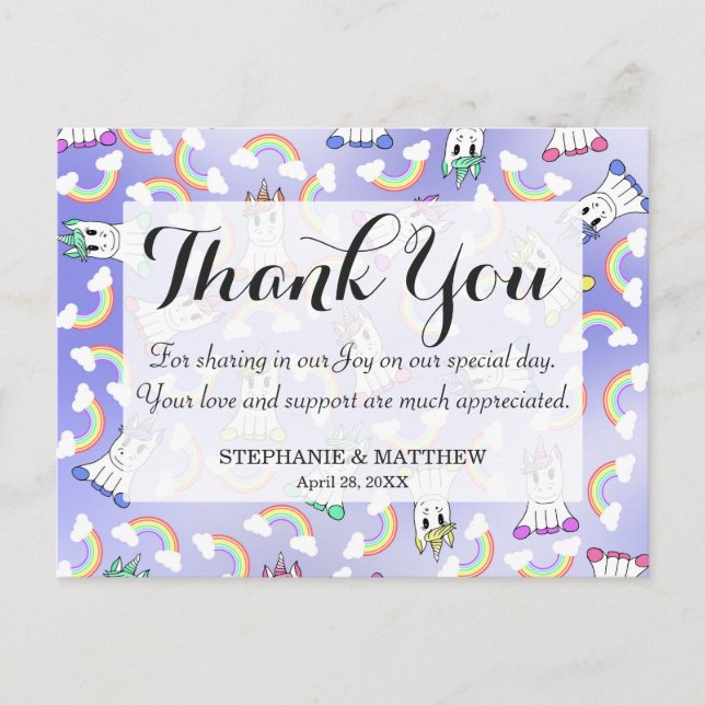 Cute Girly Unicorns and Colourful Rainbows Pattern Postcard (Front)