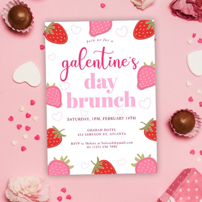 Cute Girly Valentine's Galentine's Day Brunch Invitation (Cute Girly Valentine's Galentine's Day Brunch Invitation)