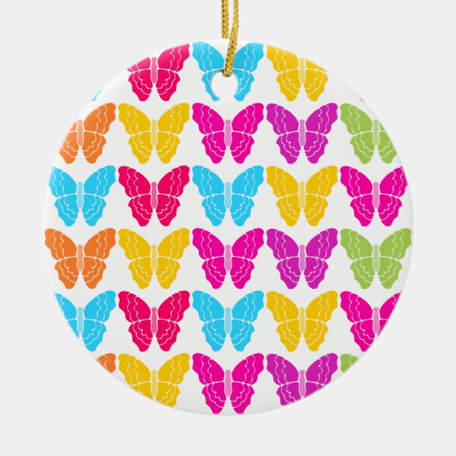 Cute Girly Vibrant Rainbow Butterfly Pattern  Ceramic Tree Decoration (Front)