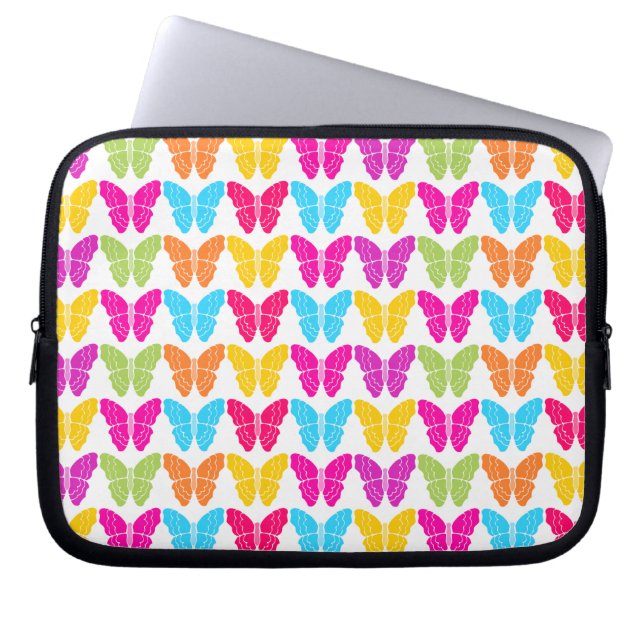 Cute Girly Vibrant Rainbow Butterfly Pattern  Laptop Sleeve (Front)