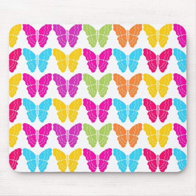 Cute Girly Vibrant Rainbow Butterfly Pattern  Mouse Pad (Front)