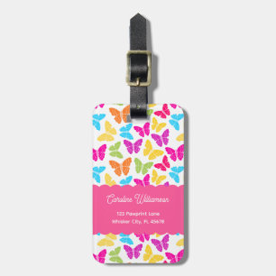 Cute Girly Vibrant Rainbow Butterfly Pattern Name Luggage Tag