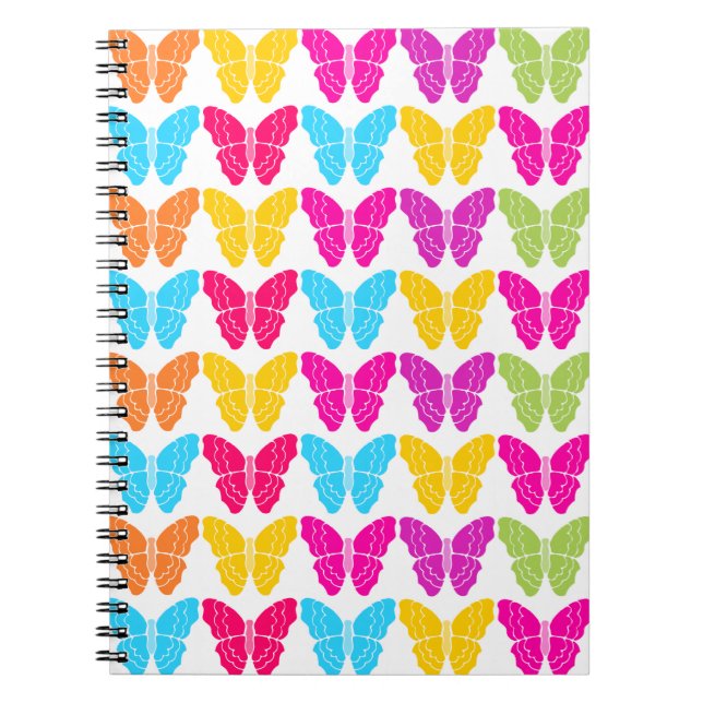 Cute Girly Vibrant Rainbow Butterfly Pattern  Spiral Notebook (Front)