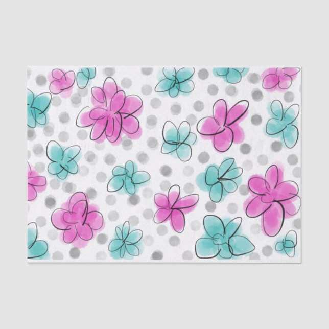 Cute Girly Watercolor Floral Pattern Tissue Paper (Front)
