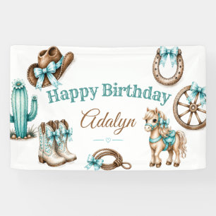 Cute Girly Western Cowgirl Horse Birthday Banner