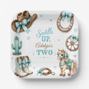Cute Girly Western Cowgirl Horse Birthday Paper Plate