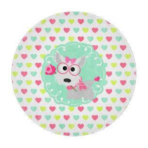 Cute Girly Westie Puppy Pink Mint Hearts Pattern Cutting Board