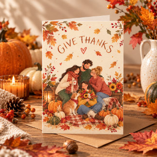 Cute Give Thanks Thanksgiving Holiday Greeting Card
