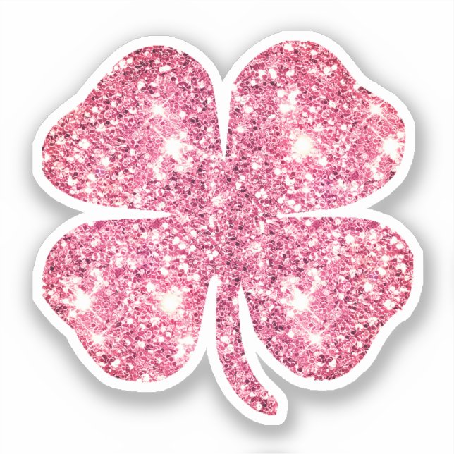 Cute Glam Girly Pink Glitter Lucky Clover (Front)