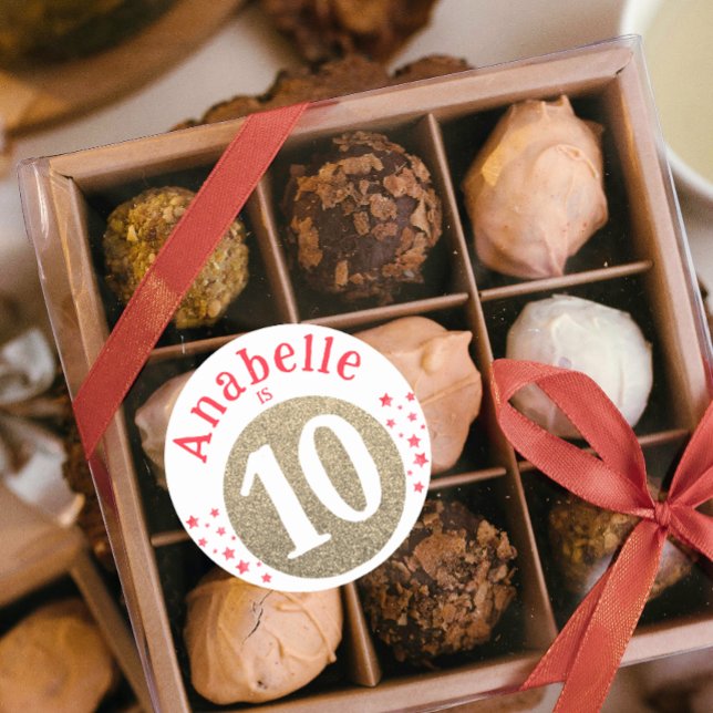 Cute Glam Gold Glitter Age Circle Red Party Stars Classic Round Sticker (Creator Uploaded)