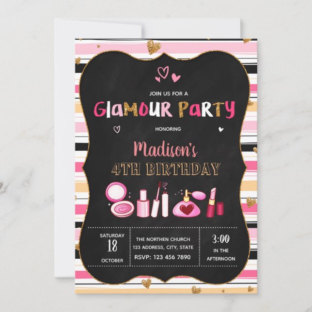 Cute glamour birthday party invitation (Front)