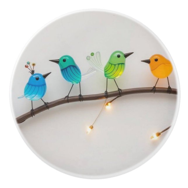 Cute Glass Birds on Branch Ceramic Knob (Front)