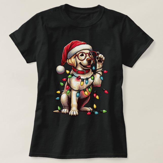 Cute Glasses Labrador Retriever Santa Christmas Do T-Shirt (Design Front)