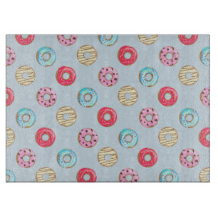 Cute Glazed Doughnut Pattern Light Blue Cutting Board