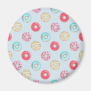 Cute Glazed Doughnut Pattern Light Blue Magnet