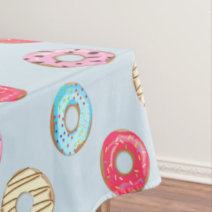 Cute Glazed Doughnut Pattern Light Blue Tablecloth