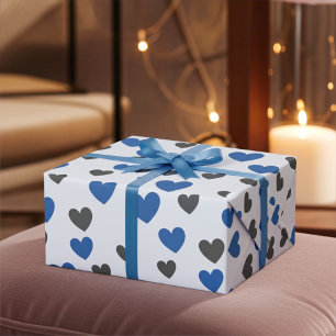 Cute Gliding Hearts - Blue and Grey All-Occasion Wrapping Paper
