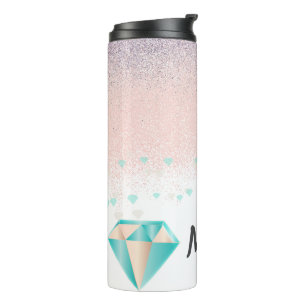 Cute Glitter and Diamond Sparkles Pink Name Thermal Tumbler