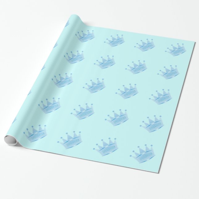 Cute Glitter Baby Blue Crown Prince Wrapping Paper (Unrolled)