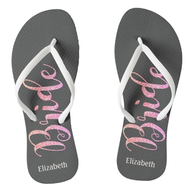 Cute Glitter Bride, Grey  -Personalised Jandals (Footbed)