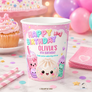 Cute Glitter Dumpling Bao Squishy Party Birthday Paper Cups