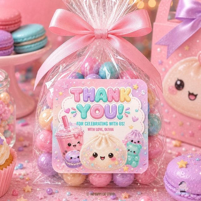Cute Glitter Dumpling Bao Squishy Party Birthday Square Sticker (Cute Glitter Dumpling Bao Squishy Party Birthday Square Sticker )