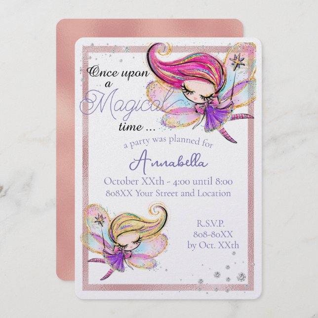 Cute Glitter Fairy Party Invitation (Front/Back)