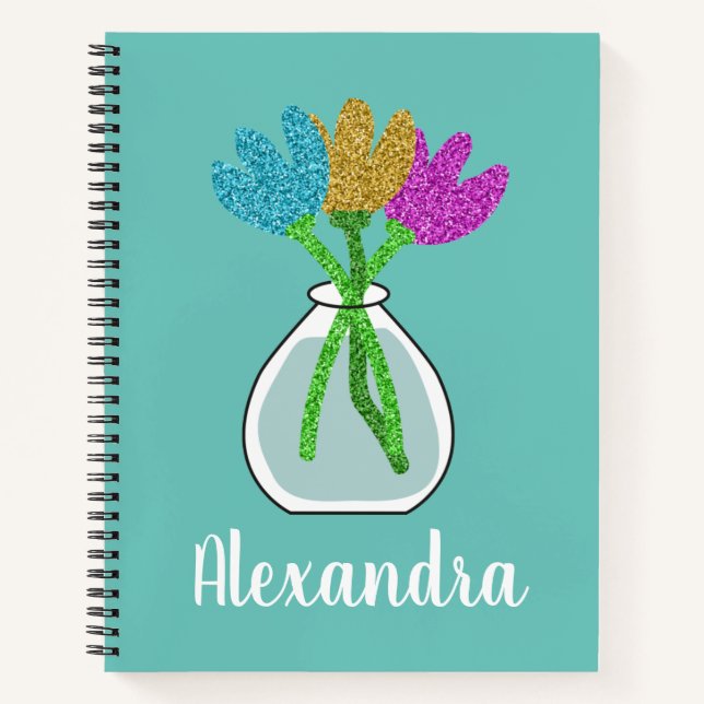 Cute Glitter Flowers Personalised  Notebook (Front)