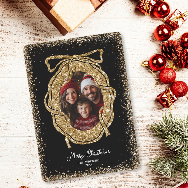 Cute Glitter Gold  Merry Christmas Family Photo  Invitation (Creator Uploaded)