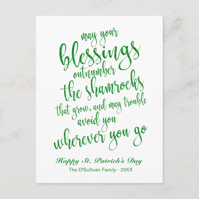 Cute Glitter Irish Blessing St. Patrick's Day Postcard (Front)