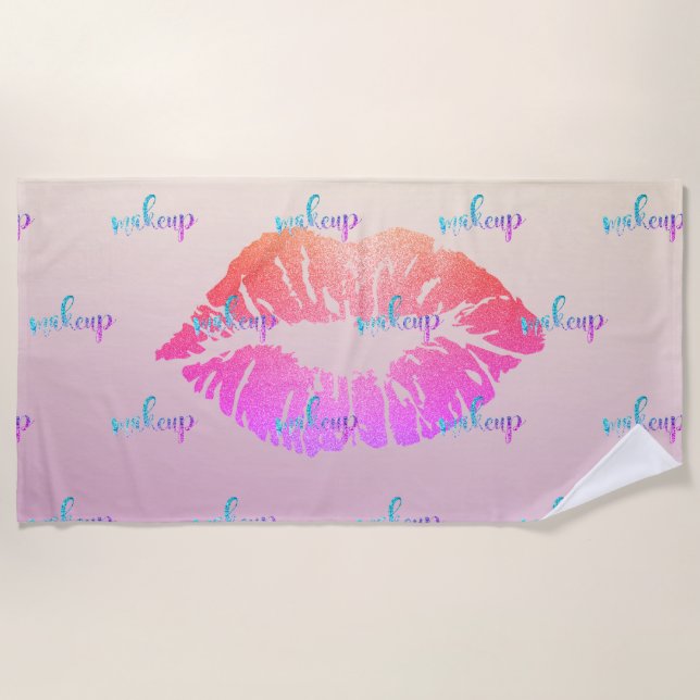 Cute Glitter Lips ,Ombre,Makeup Beach Towel (Front)