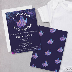 Cute Glitter Little Boo is Almost Due Baby Shower Invitation