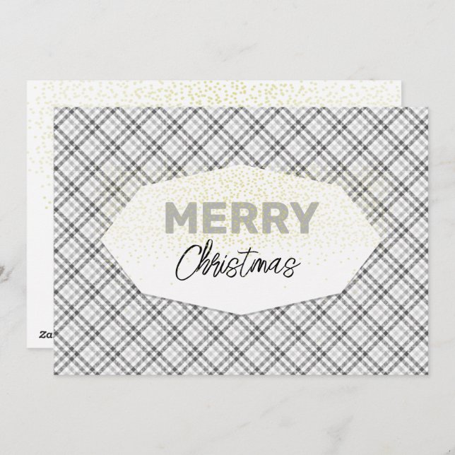Cute Glitter Merry Christmas Tartan Grey White Holiday Card (Front/Back)