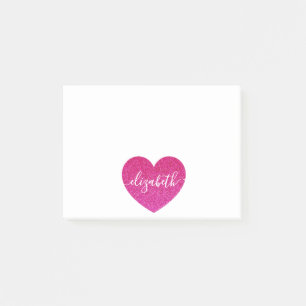 Cute Glitter Pink Heart Personalised Girly Name Post-it Notes