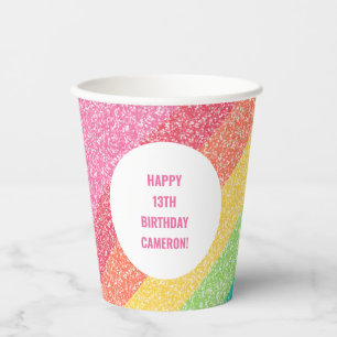Cute Glitter Rainbow Colorful Custom Birthday Paper Cups