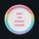 Cute Glitter Rainbow Colourful Custom Birthday Paper Plate<br><div class="desc">Cute Glitter Rainbow Stripes Colourful Custom Birthday Party Paper Plates</div>