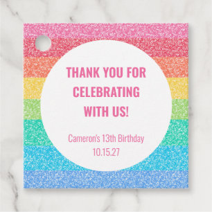 Cute Glitter Rainbow Custom Birthday Thank You Favour Tags