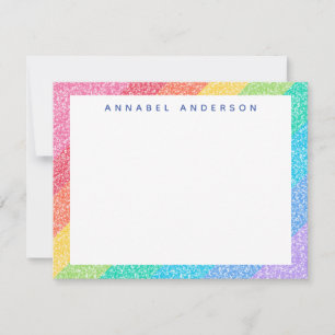 Cute Glitter Rainbow Stripes Colourful Border Name Card