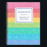 Cute Glitter Rainbow Stripes Colourful Name Sketch Notebook<br><div class="desc">Cute Glitter Rainbow Stripes Colourful Pattern Personalised Name Sketchbook</div>