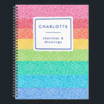 Cute Glitter Rainbow Stripes Colourful Name Sketch Notebook<br><div class="desc">Cute Glitter Rainbow Stripes Colourful Pattern Personalised Name Sketchbook</div>