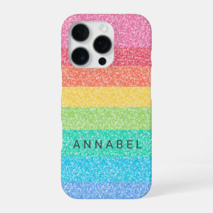 Cute Glitter Rainbow Stripes Colourful Pattern Nam iPhone 16 Pro Case